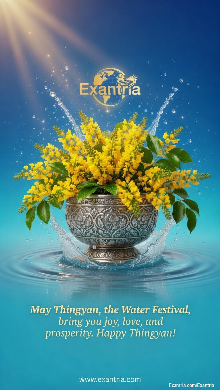 Thingyan blessings from Exantria: Joy, Love, and Prosperity to you and your family. Happy Thingyan! 🌼🌊 🌊